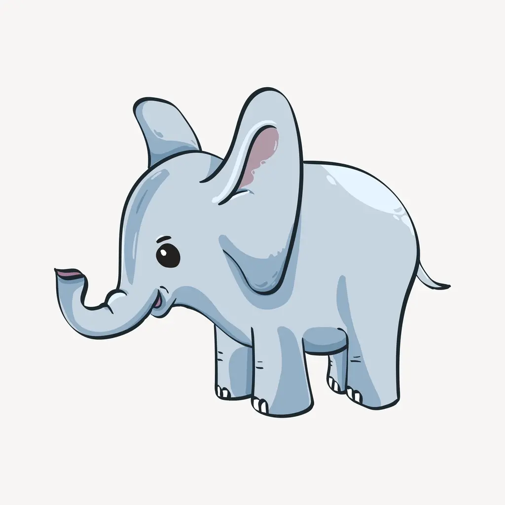 Cute cartoon elephant with big ears and trunk Image depicting elephant.