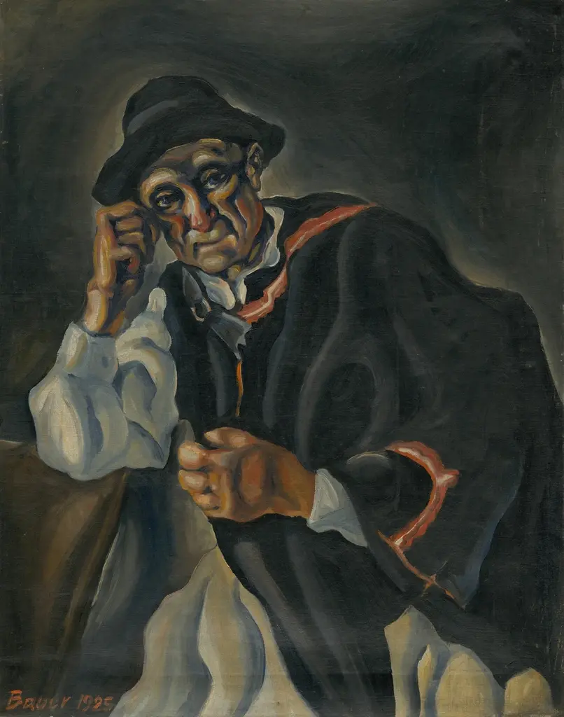 Elderly man in thoughtful pose wearing a hat and dark clothing. Image depicting grandpappy.