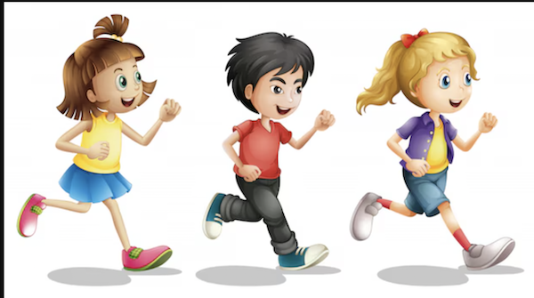 Illustration of kids running, cartoon.