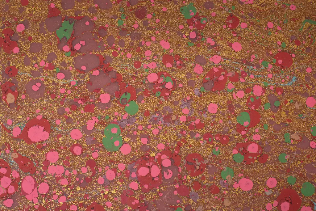 Colorful spotted pattern with pink, green, and red dots. Image depicting spotted.